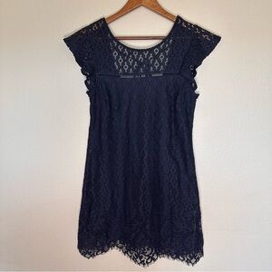 Speechless Navy Blue Lace Dress with Cap Sleeves Lined inside size S